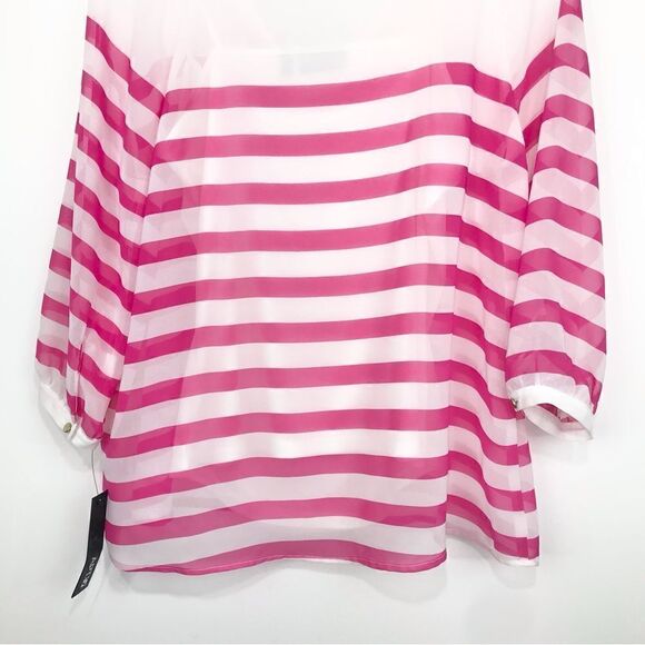 Apt. 9 Pink Striped Lightweight Chiffon Nautical Blouse with Cami Tank - Picture 7 of 16